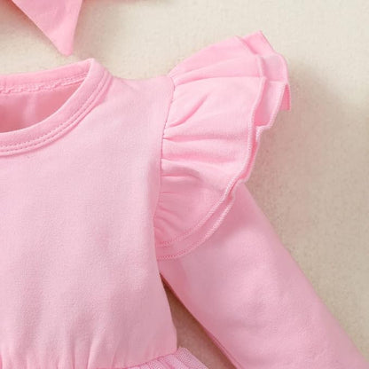 Baby Girl Clothes Infant Ruffle Sleeve Romper Dress Newborn Solid Tutu Skirt Sets Jumpsuit Headband Outfit