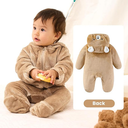 JiAmy Baby Snowsuit Baby Bear Hooded Onesie With Fold-Over Newborn Animals Fleece Outifts Thin Fall Winter Outfits