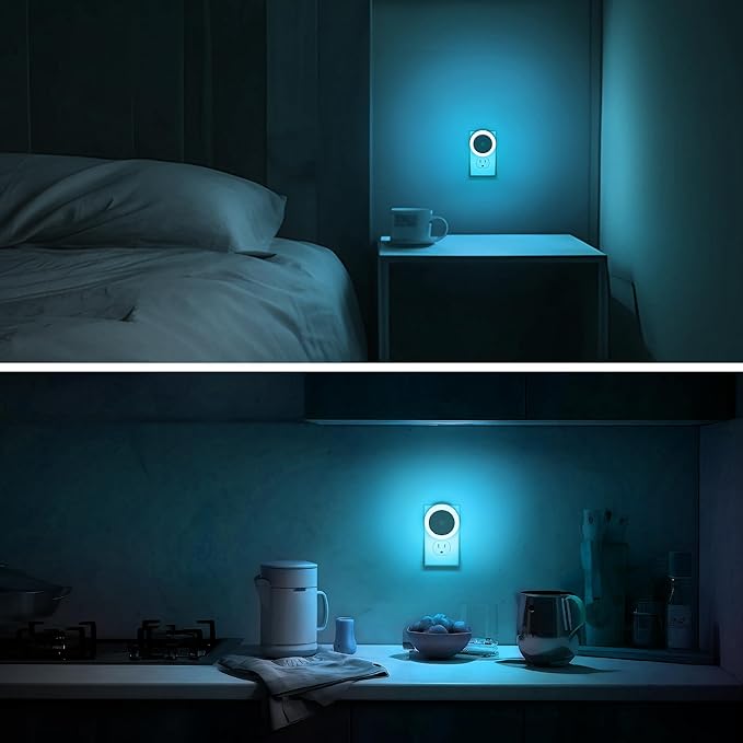 Briignite Azure Blue Night Light, Night Lights Plug into Wall [2Pack], Nightlight with Light Sensors, LED Night Light for Kids Room, Baby, Bathroom, Stair Lights, Hallway Light