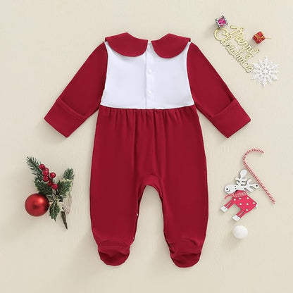 Gaono Newborn Baby Girl Romper Waffle Knit Striped Long Sleeve Doll Collar Heart Bow Jumpsuit Bodysuit Fall Winter Clothes