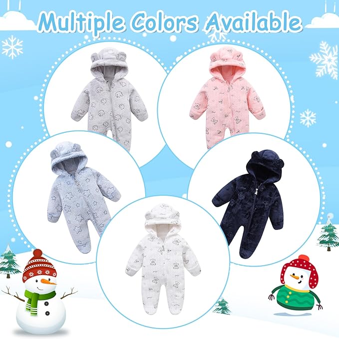 Fairy Baby Newborn Baby Bear Onesie Thin Fleece Footie Romper Snowsuit Hooded Jumpsuit Bodysuit Winter Outwear Boy Girl 0-12M