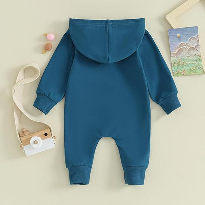 allshope Newborn Baby Boy Girl Fall Outfit Romper Long Sleeve Hooded Solid Zipper Onesie Jumpsuit Bodysuit Infant Clothes