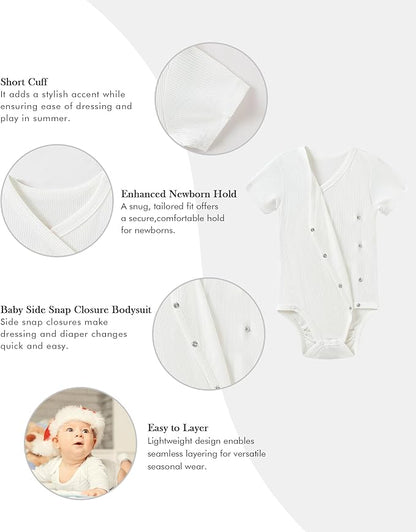 DEFAHN Viscose from Bamboo Baby Side Snap Bodysuit Kimono Onsies 3-Pack Long Short Sleeve Boy Girl Boys