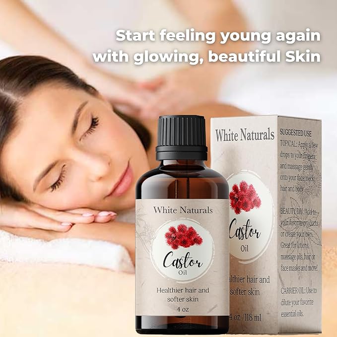 Organic Castor Oil, 100% Pure Natural, Cold Pressed for Essential Oils Mixing Natural Dry Skin Moisturizer Body & Face Care, Eyelash Caster Oil, Eyelashes Eyebrows Lash & Hair Growth Serum 4oz
