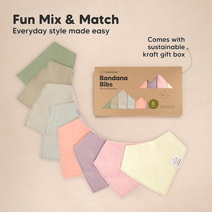 KeaBabies 8-Pack Organic Baby Bandana Bibs for Girls - Super Absorbent Triangle Baby Bibs for Drooling and Teething Infant, 100% Cotton Extra Soft for Newborn, Infant 0-36 Months (Dew)