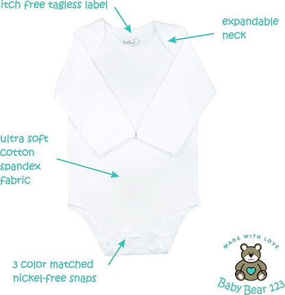 123 Bear Baby Cotton Spandex Long-Sleeve bodysuits unisex boy girl
