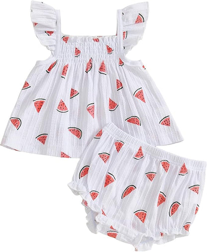 Mubineo Baby Girl Summer Clothes Cute Ruffle Tops Dress Shorts Outfits Set Infant Toddler Shrit Bloomers Princess Outfit