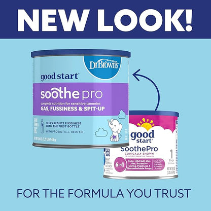 Good Start | Dr. Brown's Soothe Pro, Baby Formula Powder, for Sensitive Tummies, Gas, Fussiness and Spit-Up, Infant Formula with Probiotics, DHA, Non-GMO, 12 Ounces