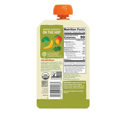 Pumpkin Tree Peter Rabbit Organics, Banana, Mango, and Kale, 4 Squeeze Pouch, Mango, Broccoli & Kale, 4.4 Ounce (Pack of 10)