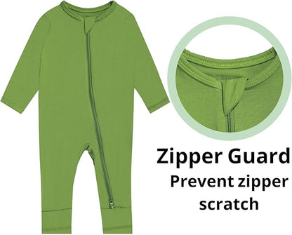 GUISBY Baby Footless Rompers, Rayon Pajamas 2 Way Zipper with Long Sleeve Sleeper