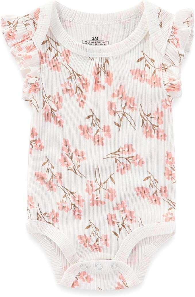 Baby Bodysuit 6 Pack Soft Mixed Ribbed Short Sleeve Romper Infant Boy Girl Clothes Set