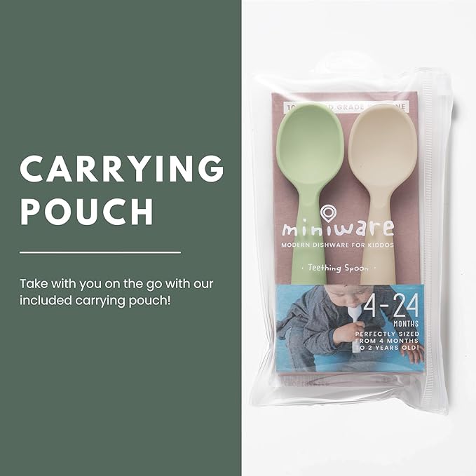 Miniware Silicone Baby Spoon for Training - BPA Free Baby Utensils - Baby Spoons Self Feeding 6 Months | 100% Food Grade Silicone - Modern & Dishwasher Safe Toddler | Dishwasher Safe (Pistachio & Oat)
