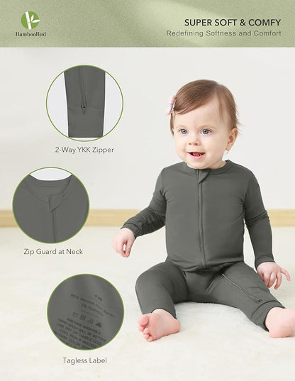 Baby Zippered Rompers Newborn Pajamas Sleepers Long Sleeve Jumpsuits Infant Zipper Romper-Viscose from Bamboo