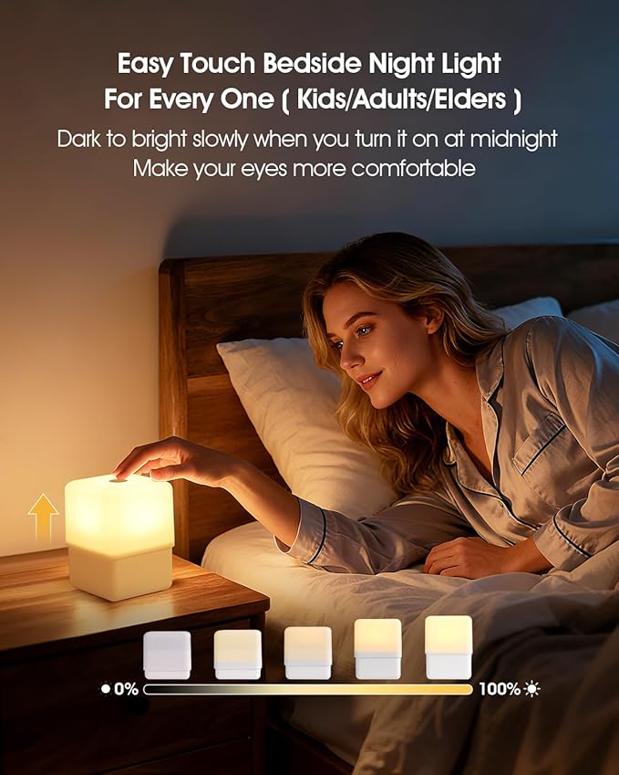 JJ&RY Cool Lift Touch Lamps for Nightstand, Cordless Warm Night Light for Baby Nursery/Sleep Aid, Dimmable/2600K Amber/2000mAh Rechargeable, Small Bedside Nightlight for Kids and Adults' Bedroom