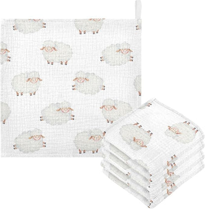 vvfelixl Cotton Cute Curly Lamb Baby Muslin Washcloths Soft Face Towel for Newborns, 11.8 X 11.8 Inch, 3 Pack White