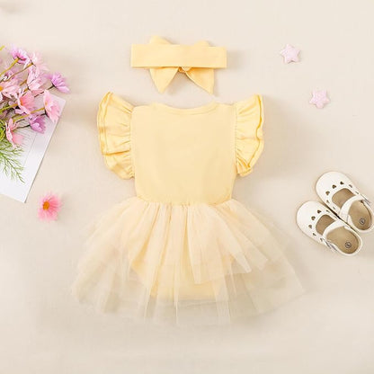 Baby Girl Clothes Infant Ruffle Sleeve Romper Dress Newborn Solid Tutu Skirt Sets Jumpsuit Headband Outfit