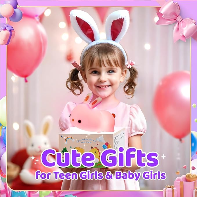 One Fire Bunny Toys for Kids Night Light for Kids with Remote, 16 Colors+5 Brightness Cute Lamp, Soft Silicone Baby Night Light, 1200mAh Portable Dimmable Touch Lamps, Kawaii Room Decor