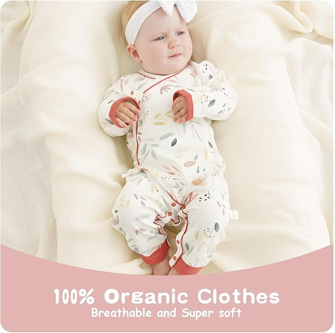 100% Organic Cotton Soft 0-6 Months Unisex Footless Newborn Baby Sleepers Pajamas Romper Boys Girls Long Sleeve