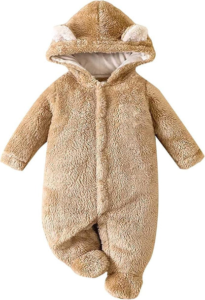 Newborn Baby Winter Snowsuit Bear Outfit Fleece Warm Jumpsuit Romper Winter Hooded Clothes for Infant Girls Boys