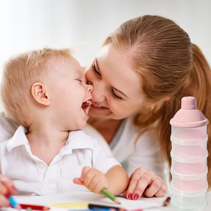 2 PCS 5 Layers Baby Milk Powder Dispenser, Milk Powder Pots, Formula Dispenser Portable Milk Powder Formula Dispenser Container Pot Box Milk Cans Snack Storage Box for Travel(Light Pink+ Light Pink)