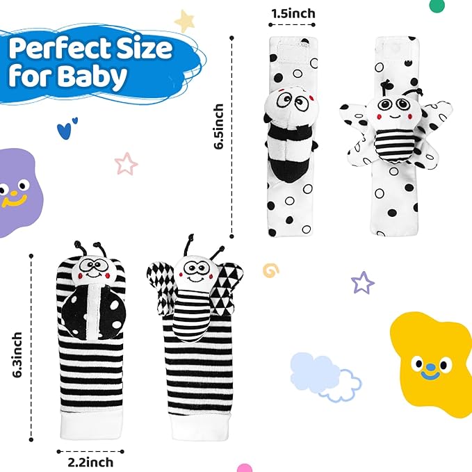 Baby Rattle Socks & Wrist Toys for Newborns, 0-12 Months, High Contrast Black & White Toys for Brain Development, Infant Gift Boy and Girl