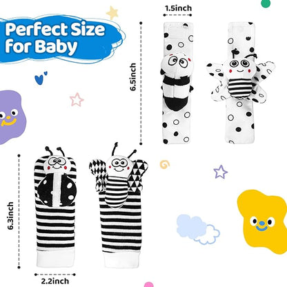 Baby Rattle Socks & Wrist Toys for Newborns, 0-12 Months, High Contrast Black & White Toys for Brain Development, Infant Gift Boy and Girl