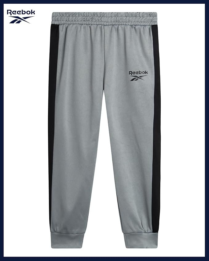 Reebok Baby Boy Pants Set - 3 Piece Tricot Fleece Jogger Pants Short Sleeve T Shirt & Track Jacket for Toddlers & Infants