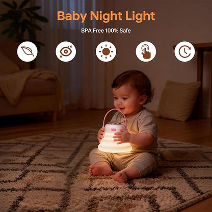 Wapentake® Baby Night Light, Featuring 12 Color Options and stepless dimming, Made of Soft Silicone, Foldable for Storage, and Rechargeable, Suitable for Breastfeeding Mothers