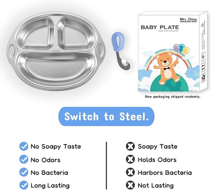 Stainless Steel Baby Suction Plates: Divided Plates for Babies and Toddlers, Made of 100% Food-Grade Materials Ideal for Baby-Led Weaning BPA-Free Toddler Feeding Dishwasher Safe Purple