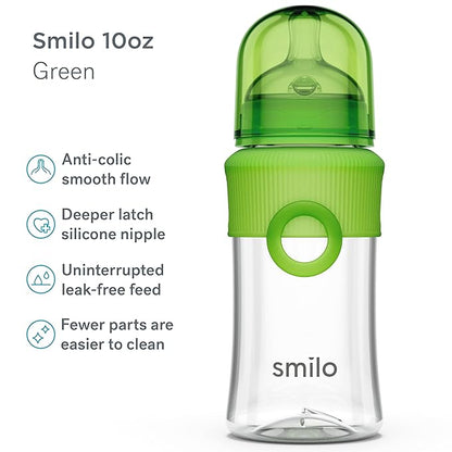Smilo Baby Bottle Set with Stage 0 Slow Flow Anti Colic Nipple, 10 Oz / 300 ml Capacity, 3X Pack of Anti Colic Baby Bottles 0-3 Months - Green