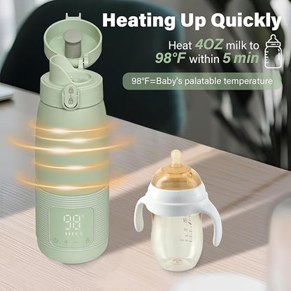 Portable Bottle Warmer 17oz Large Capacity for Travel - Dual Heating Modes for Breast Milk & Water, Fast 3-Min Heat, Long-Lasting Battery, Fits Most Bottles