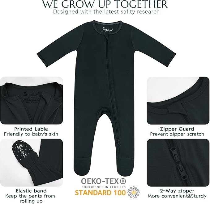 Jimonda Bamboo Baby Pajamas,Unisex Boys Girls One-Piece Footies,Long Sleeve Sleepers 2-Way Zip closure Romper