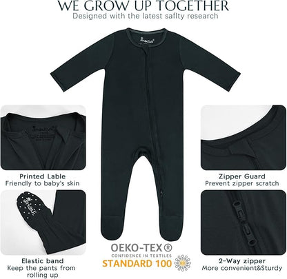 Jimonda Bamboo Baby Pajamas,Unisex Boys Girls One-Piece Footies,Long Sleeve Sleepers 2-Way Zip closure Romper