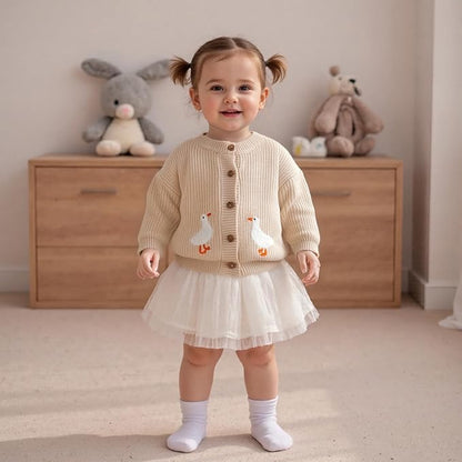 Baby Girl Cardigan Sweater Toddler Goose Embroidered Button Down Knit Sweaters Fall Winter Knitwear Jacket Clothes