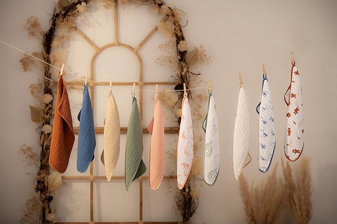 Muslin Burp Cloths, 20"x10"- Pack of 8, 6 Layers Super Soft Absorbent & Breathable 100% Cotton for Baby Drool and Messes, Burp Cloth Baby Boy and Burp Cloths Baby Girl