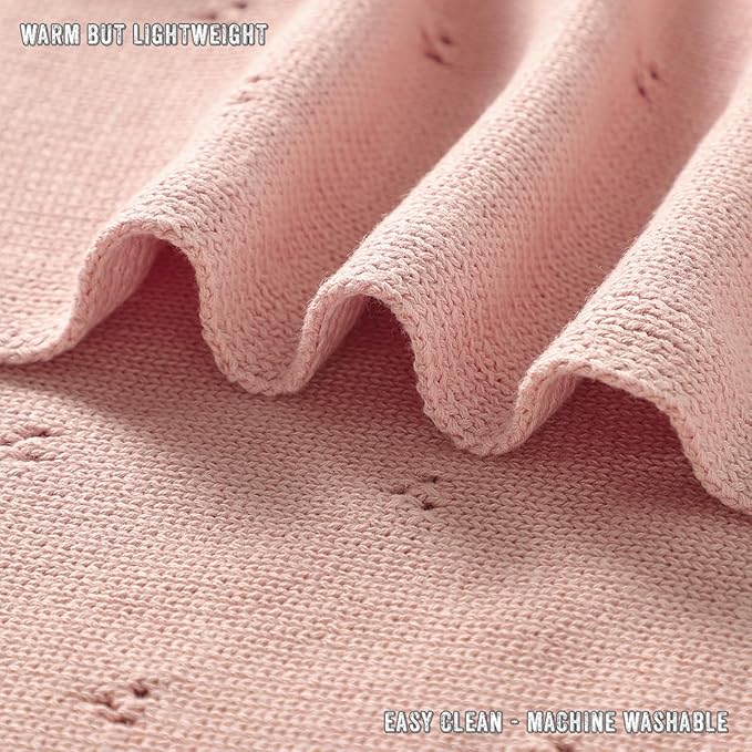 Organic Pointelle Receiving Swaddle Blanket for Girls - 100% Luxury Organic Soft Cotton Knit Warm Cozy Cuddle Stroller Blanket for Newborns, Infants, & Toddlers (Ballet Slippers)