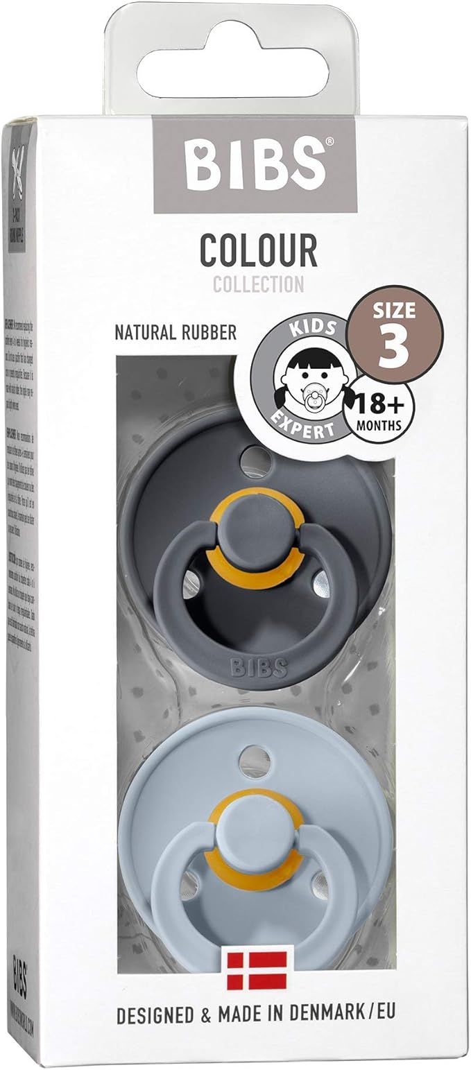 Bibs Colour Pacifier 2-Pack | BPA Free Soother, Round Nipple. Natural Rubber Latex,