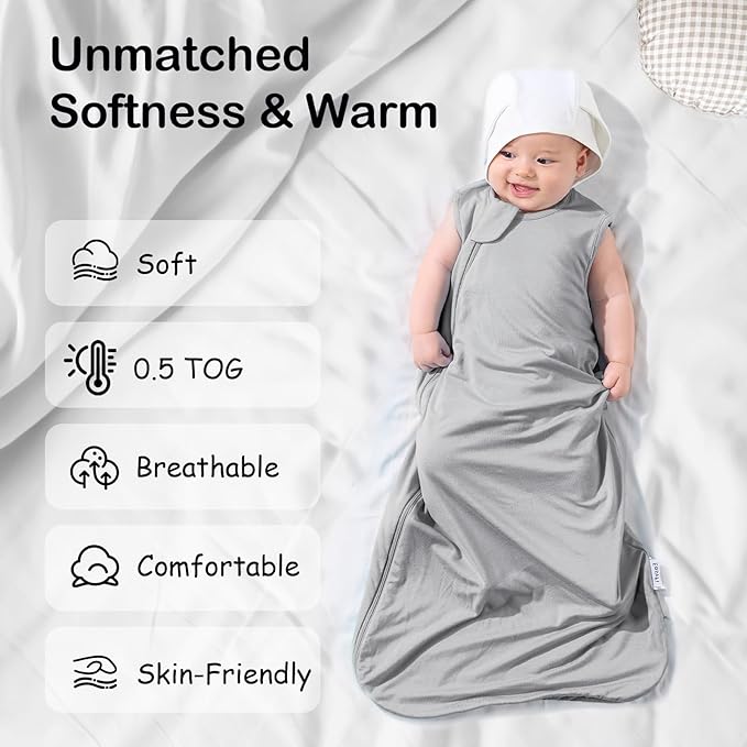 Supersoft Rayon Made from Bamboo Sleep Sack 18-24 Months 0.5 Tog Lightweight Toddler Sleep Sack 2t Baby Wearable Blanket with 2-Way Zipper Summer Unisex Sleeping Bag for Babies - Gray
