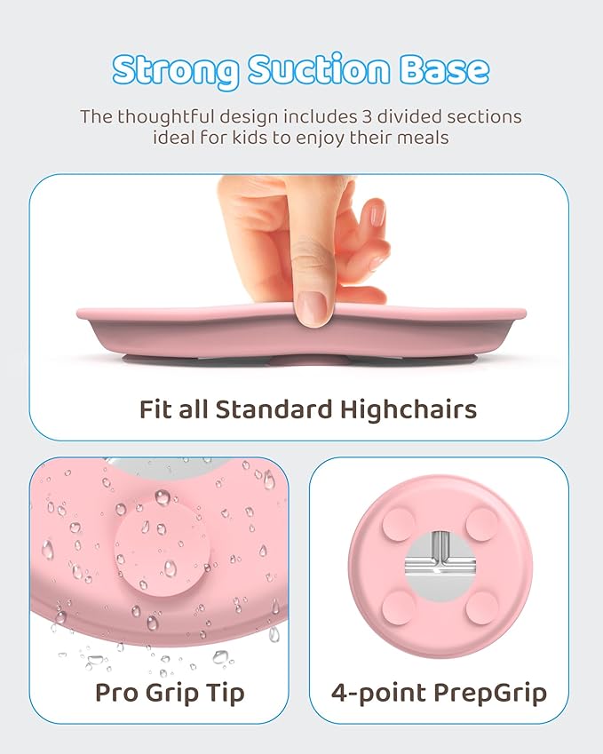 Stainless Steel Kids Plates (2 Pack): 9" Divided Plates with Silicone Suction for Babies, Unbreakable Dinner Dishes for Toddlers, Non Toxic, BPA Free, Anti-Slip, Dishwasher Safe (Pink & Yellow)