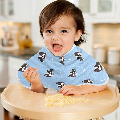 vvfelixl Baby Burp Cloths Boston Terrier Dog Baby Newborn Cotton Burping Cloths Set Baby Washcloths 4 Pack Blue