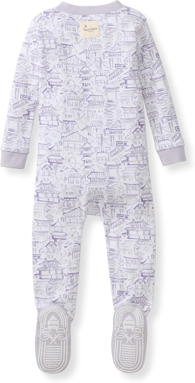 Burt's Bees Baby Baby Girls Sleeper Pajamas, 100% Organic Cotton, One-piece PJs, Diagonal Zip Up Jumpsuit, Snug Fit Footie