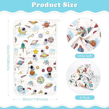 Baby Burp Cloths Muslin Washcloths 6 Pack Muslin Burp Cloths 100% Cotton Large 20''x12'' Soft 6 Layers Baby Burp Rags for Boys Girls Baby Essentials for Newborn Gift Machine Washable