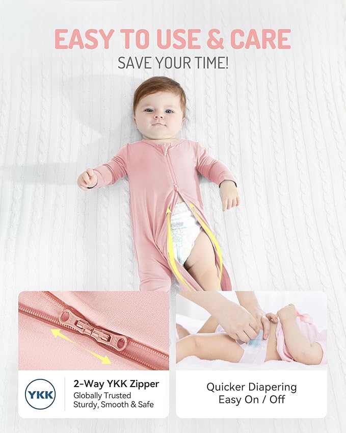 HAPIU Rayon from Bamboo Baby Footed Pajamas, 2 Way Zipper YKK, Footie for Baby Boy Girls, Newborn-24 Months