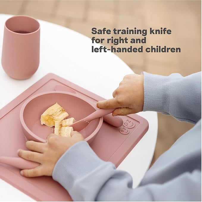 ezpz Happy Utensils - 24 Months+ (Coral) - BPA Free Toddler Utensils - Fork, Spoon and Knife for Toddlers and Preschoolers - For Self-Feeding Development