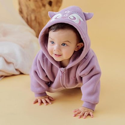 DAVE&BELLA Animal Jumpsuit for Baby Boy Girl, Hooded Winter One-Piece Romper Zip Up Fleece Infant Bodysuit with Snap Closure