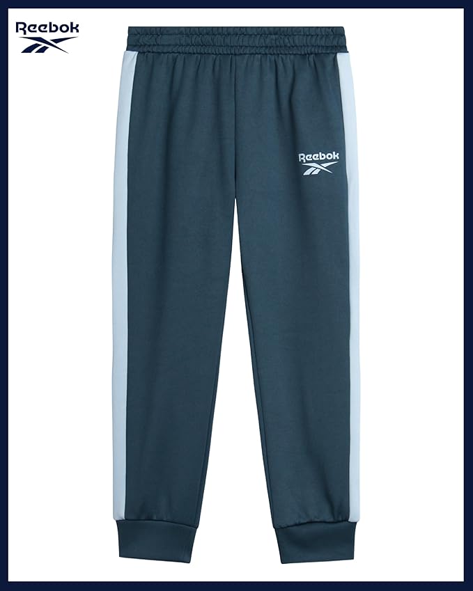 Reebok Baby Boy Pants Set - 3 Piece Tricot Fleece Jogger Pants Short Sleeve T Shirt & Track Jacket for Toddlers & Infants