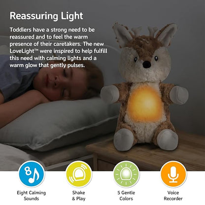 Cloud b Sound Machine with White Noise Soothing Sounds | Cuddly Stuffed Animal & Nomadic Nightlight | Record Parent Voice | Adjustable Settings and Auto-Shutoff | LoveLight Buddies - Finley Fawn