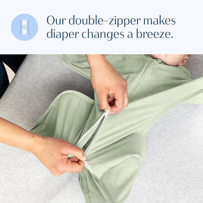 SleepingBaby Zipadee-Zip Transition Swaddle - Cozy Baby Swaddling Blanket with Zipper Convenience - Roomy Wearable Blanket for Easy Diaper Changes - 4-8 Month - Zen Garden Green Heather