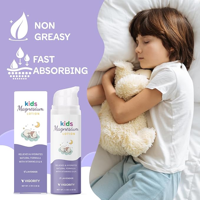 Vigority Magnesium Lotion for Kids & Babies Sleep - Bedtime Calming Body Cream with Natural Ingredients & Multi Vitamins - Topical Magnesium Soothing Relief, Promotes Relaxation (8 fl oz, Lavender)