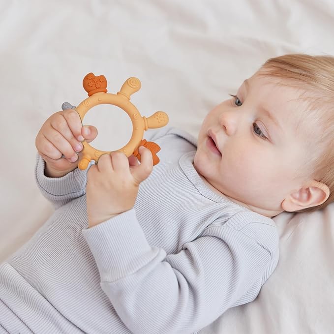 Baby Silicone Teether,Sensory Chew Toys,BPA Free Soft and Effective Infant Teething Pain Relief Toys,Freezer Safe,Food Grade Silicone,Best Shower Gift for Boys and Girls (Crab Ring)